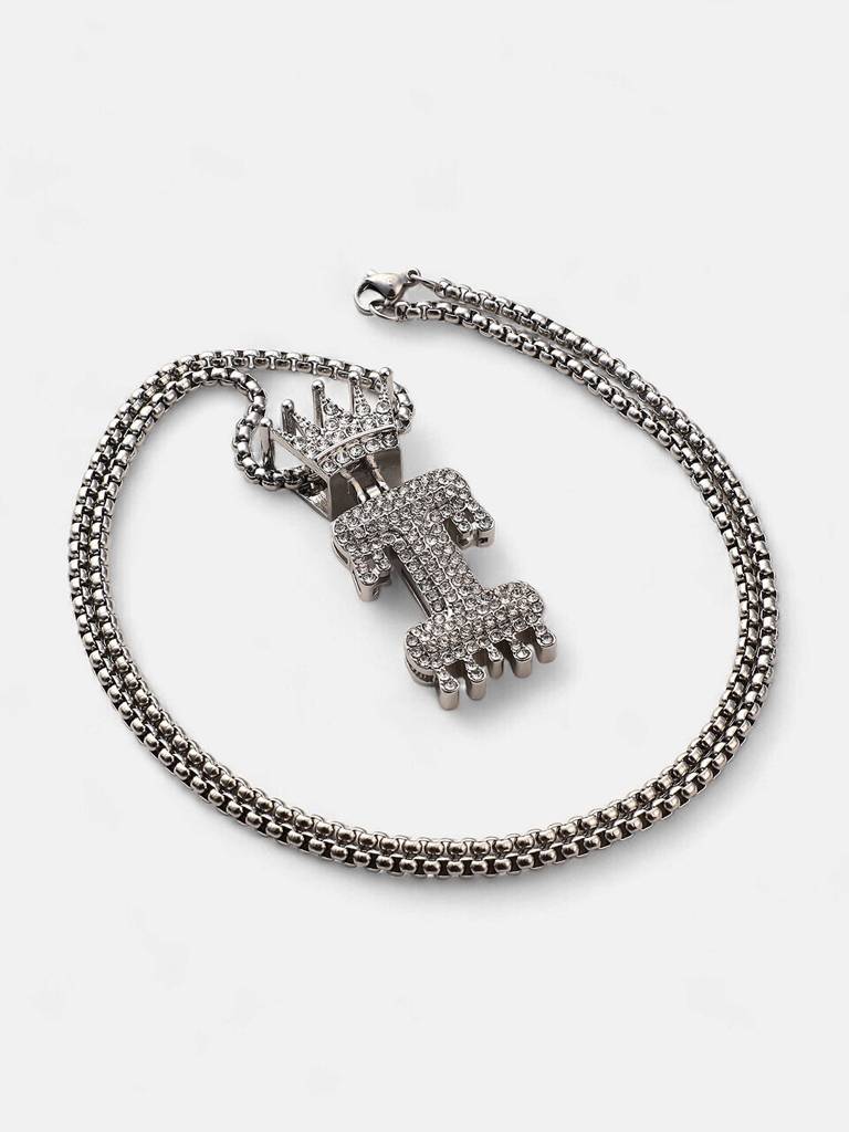 Men'S The Drip Alphabet Pendant Necklace - Metallic Silver : FANC1096-I