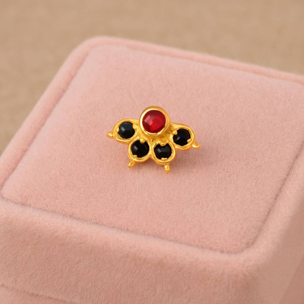 Cz Floral Nose Pin - Sterling Silver Gold Plated : NP00043_925S_W_RCZ