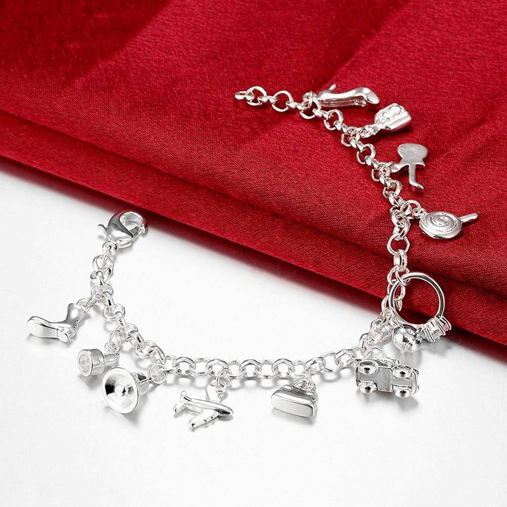Jolly Charms 925 Sterling Silver Plated Charm Bracelet For Girls & Women : PX8B09