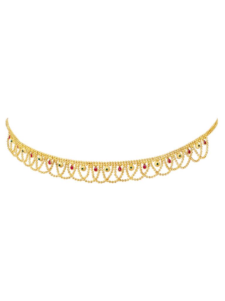 Combo Of Golden Bridal Jewellery Set With Adjustable Waist Belt Kamar Bandh Gift For Womens : PF04BR3398RP-PF04BCH002RG