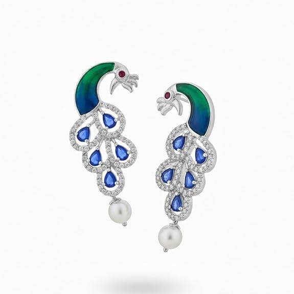 Mayurika Blue Cz Peacock Earrings : AD-917IRBLEER