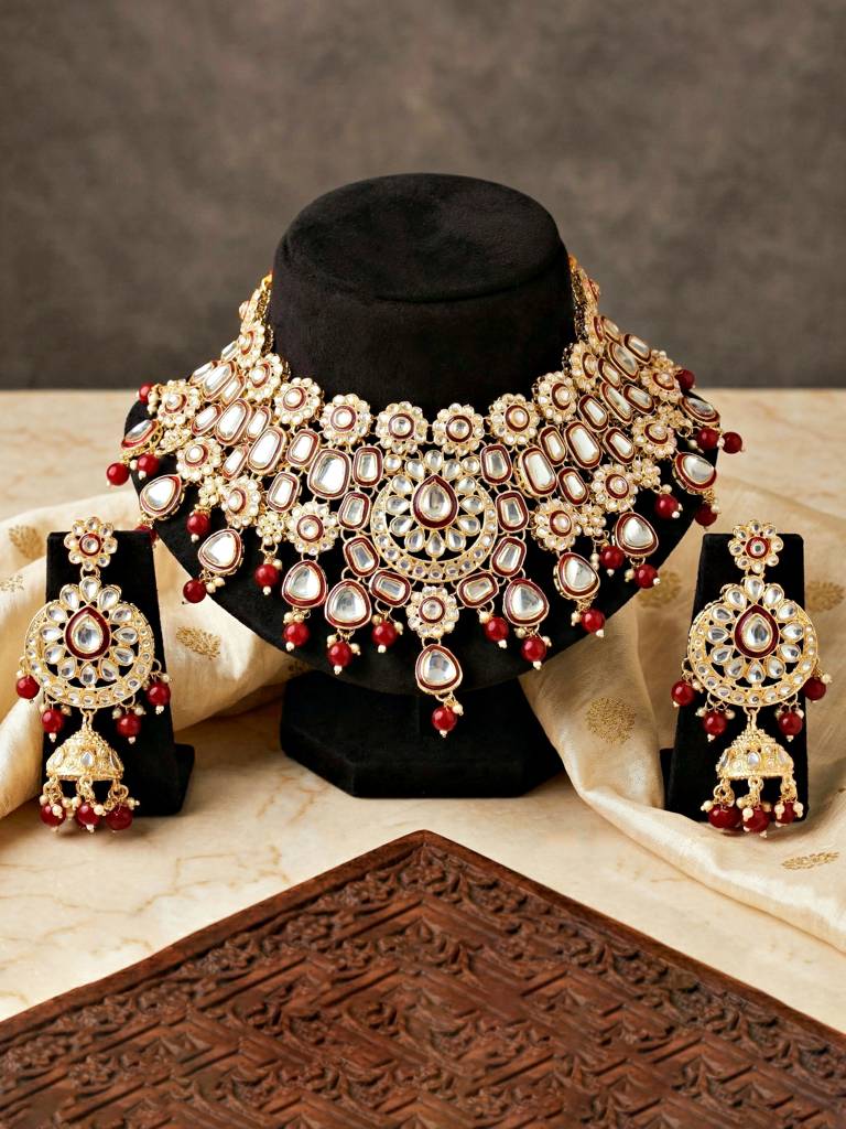 Bridal Kundan Jewellery Set With Hathphool & Nath : 2541-IZK-554-M