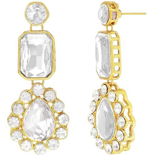 Gold Plated White Kundan Long Necklace Earring Indian Traditional Jewellery Set For Women Girl : PF24N31W