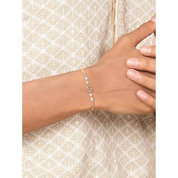 925 Sterling Silver Om & Beads Rose Gold Plated Rakhi For Brother Bhaiya Cream Thread Raksha Bandhan Hamper With Rol : R18S01C
