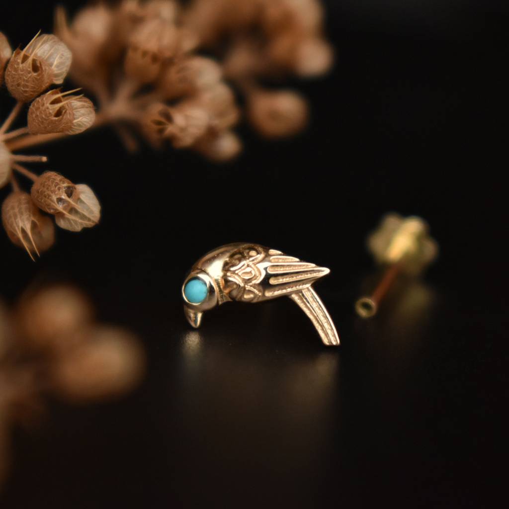 Parrot Nose Stud With Turquoise In 14K Yellow Gold : NP577-14Y-E