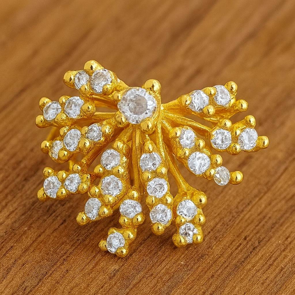 White Cz Yellow Plated Floral Cluster Nose Pin 925 Sterling Silver : NP-00275