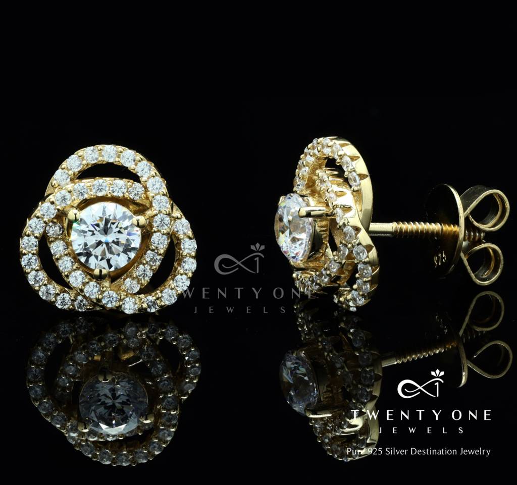 Ultra Premium Diamond Cluster Intertwined Stud Earrings For Women With Premium Screw Backs - 18K Gold Finish : TE2110_2