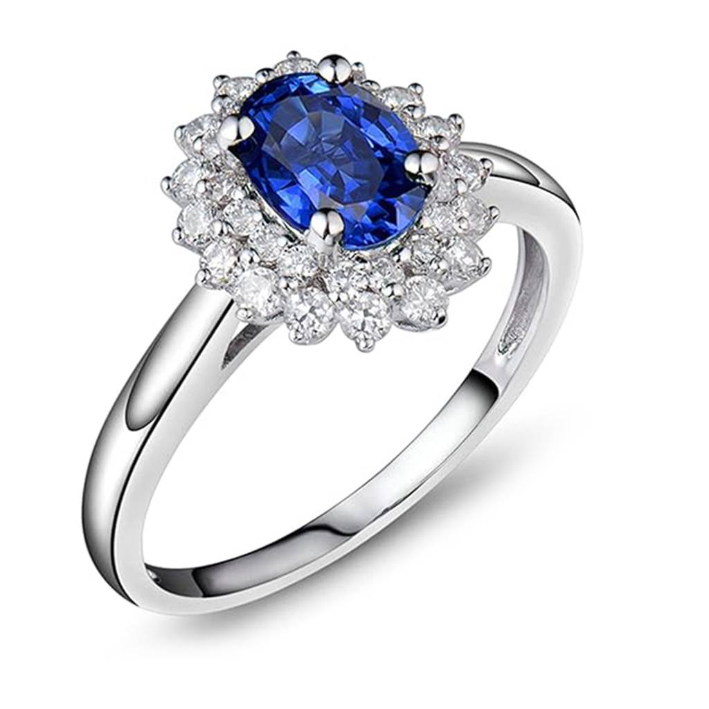 Silver Plated Synthetic Sapphire & Cubic Zirconia Studded Solitaire Ring Contemporary Jewellery For Women & Girls : PX9R3030SB-7