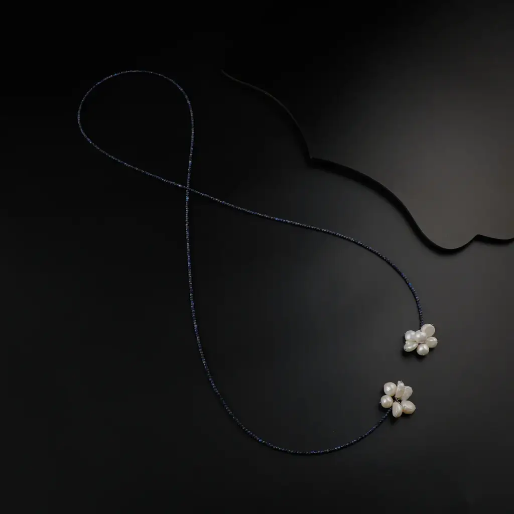 Silver Tie & Wear Necklace With Lapis Lazuli : 25255063