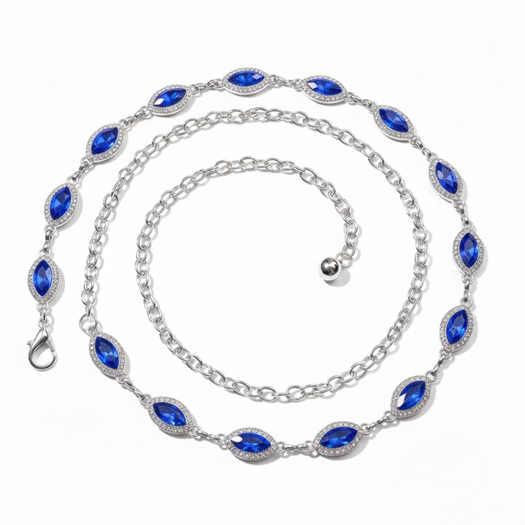 Cubic Zirconia & Crystals Studded Silver Plated Fancy Kamarbandh Belly Chain Waist Chain Jewellery For Women & Girls : PX9BCH76B