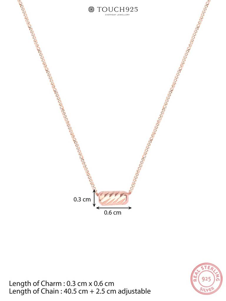 Pure 925 Silver Rose Gold Slanting Tube Chain : EJNC2280