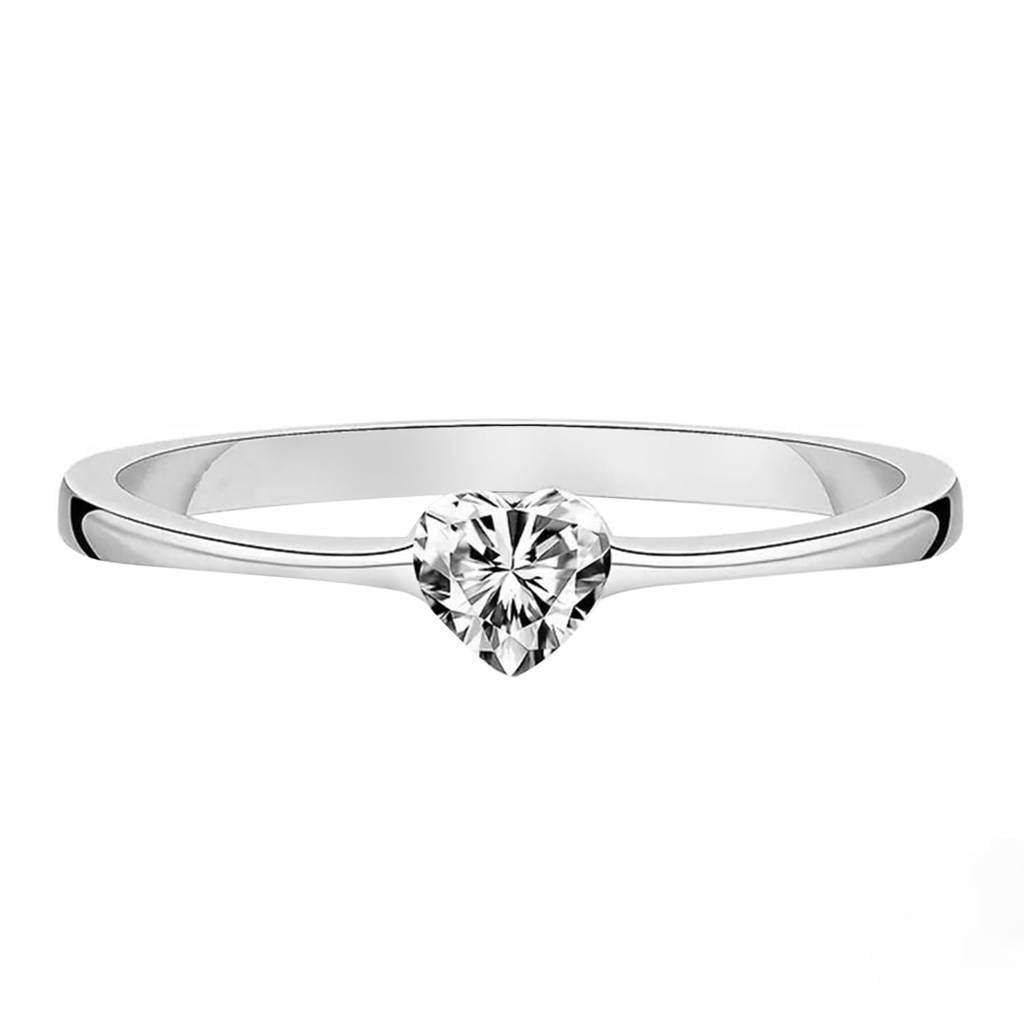 Silver Plated Crystal Solitaire Heart Shaped Finger Ring Fancy Anniversary & Engagement Jewellery Gift For Women &  : PX9R3012