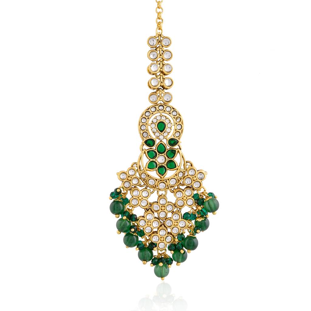 Kundan Opulance Pearl-Beaded Yellow Gold-Plated Chand Bali Set : 8905124582352