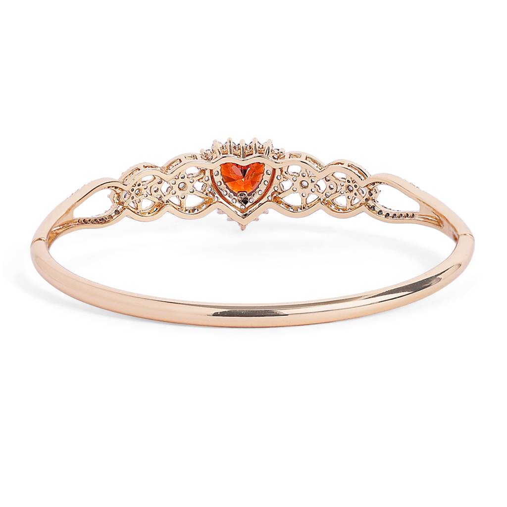 Rose Gold Finish Heart Shape Kada Bracelet | Red Crystal Trendy Party Wear Glam : CAD-031-RG-BR