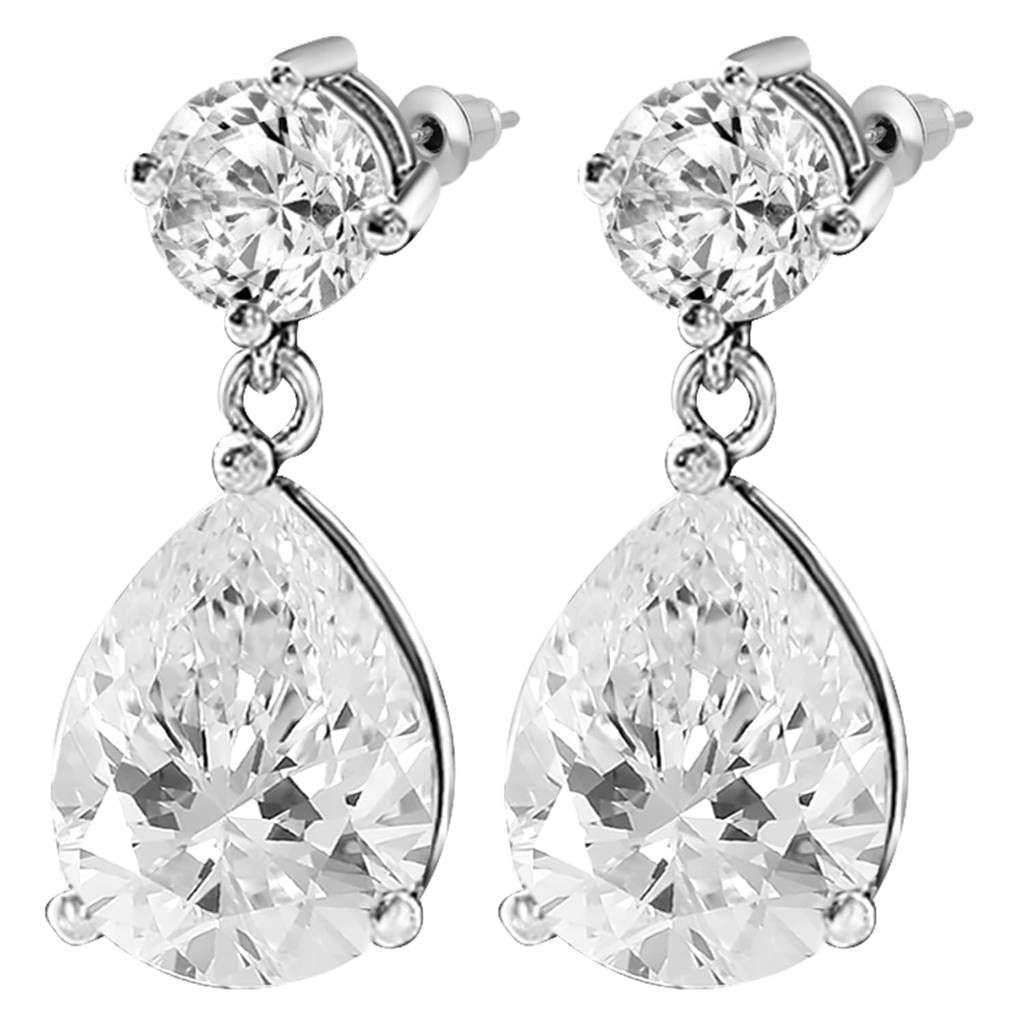 Silver Plated White Crystal Studded Tear Drop Shaped Fancy Earrings Fashion Jewellery For Women & Girls : PX9E3029W