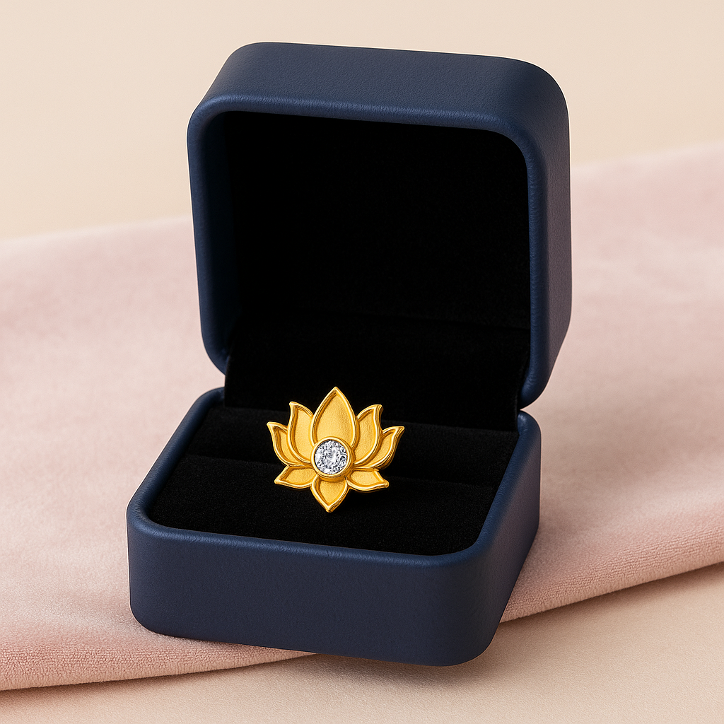 White Cz Center Lotus Flower Nose Pin 925 Sterling Silver Gold Plated : NP-0021-N-1-snp-0034