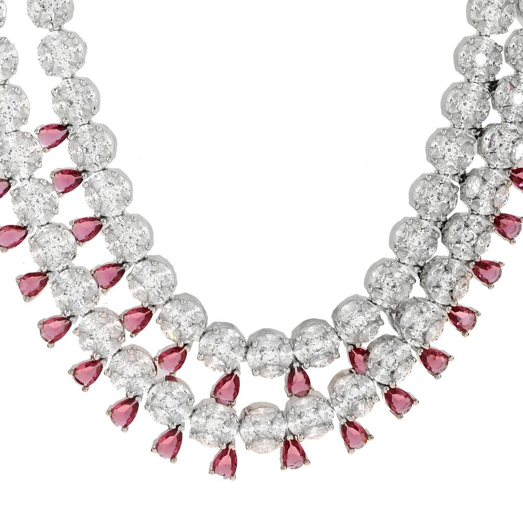 Sparkling Elegance Ruby Glimmer American Diamond Necklace Set : 8905124512960