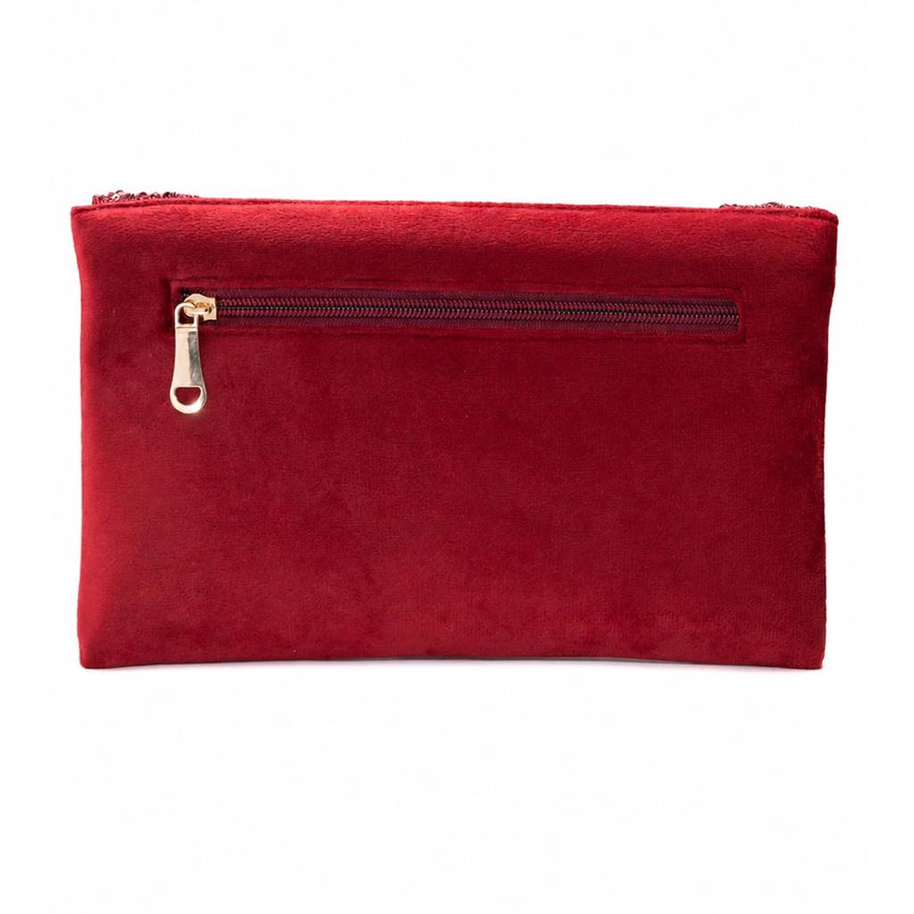 Velvet Sequin Beaded Clutch Bag For Women | Chain Strap | Embellished Wedding Festive Evening Purse : C190M