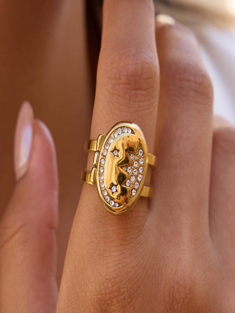 Photo Locket Statement Ring Anti-Tarnish Waterproof 18K Gold Plated For Women : AWX0925R8015