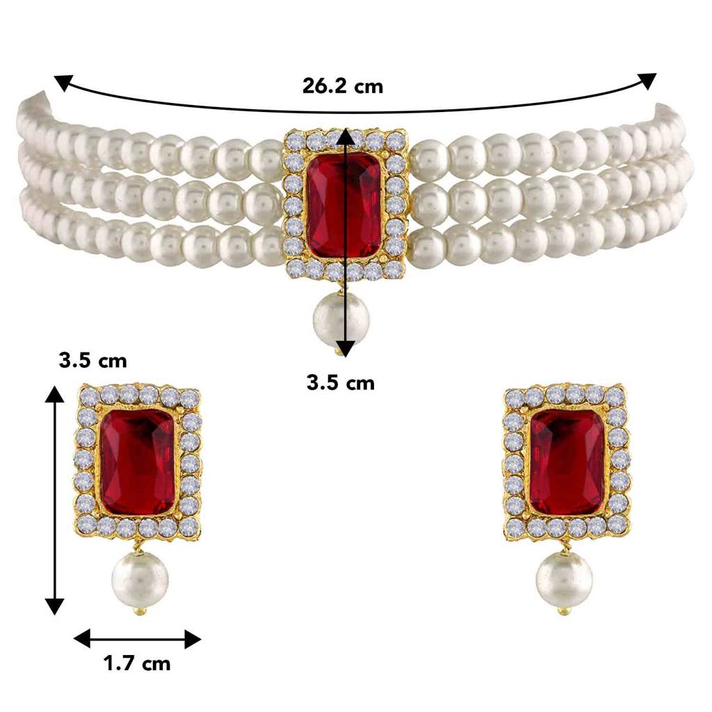 Peora Gold Plated Indian Traditional Crystal Pearl Beaded Choker Necklace Jewellery Set For Women : PF24N02M
