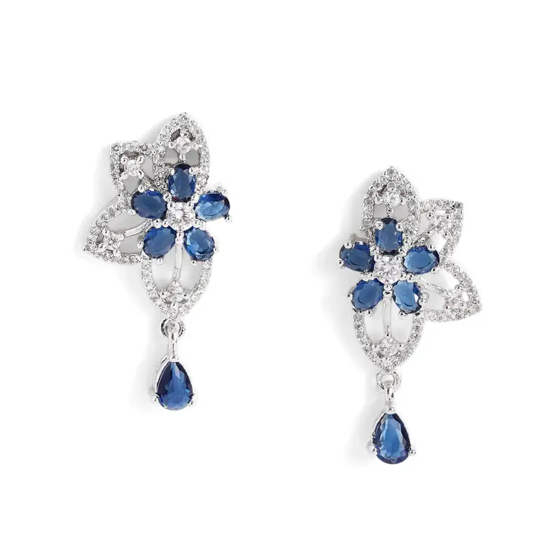 Cz Floral Statement Necklace Set | Grand Festive & Cocktail Jewellery : AD-937-IRBL-NKER