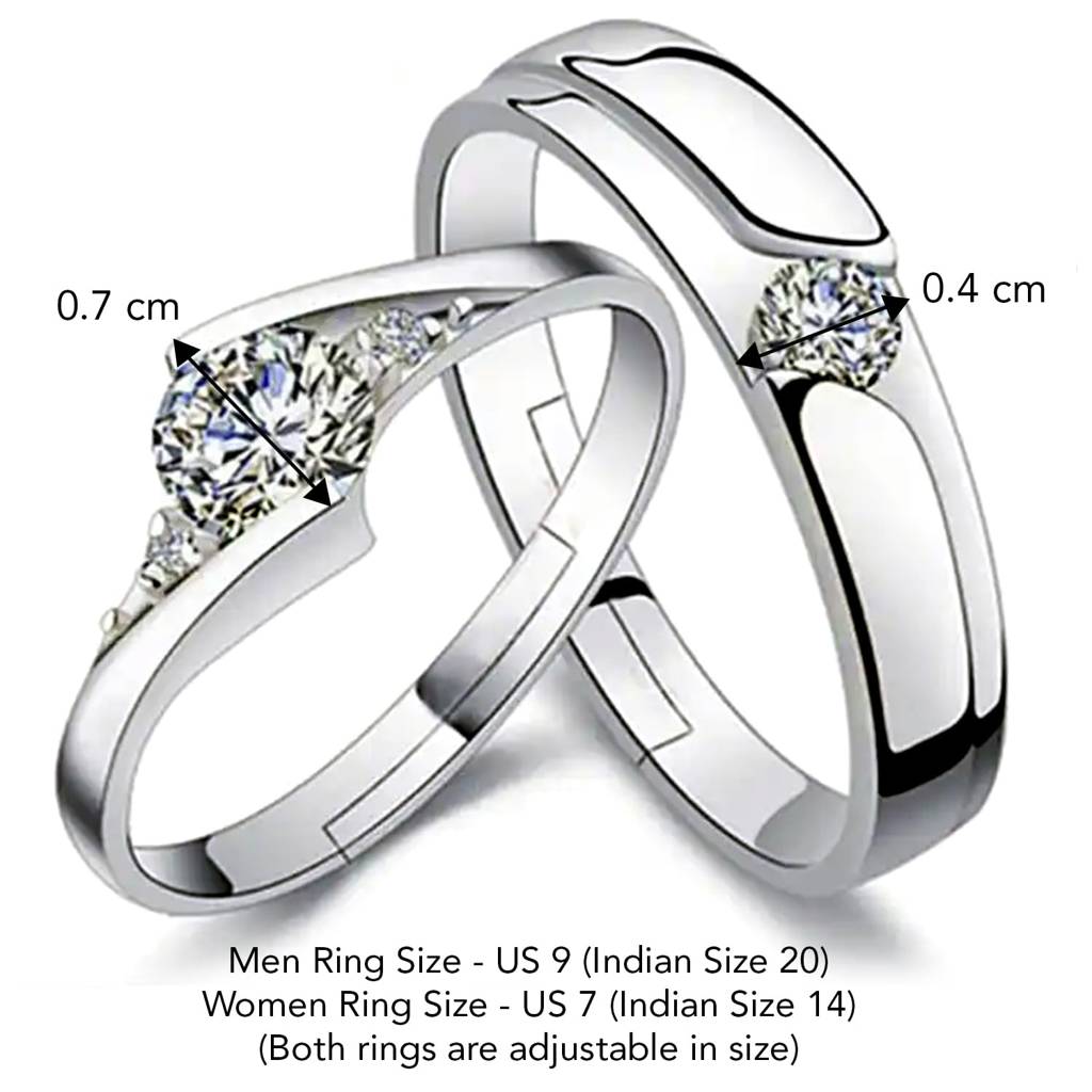 Silver Plated Classic Solitaire Couple Rings For Lovers Promise Engagement Wedding Band Valentine Jewellery Gift Set : PFCCR22
