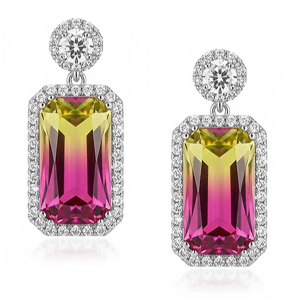 Silver Plated Multi Color Crystal & Cubic Zirconia Studded Fancy Stylish Drop Earrings Jewellery For Women & Girls : PX9E3155ML