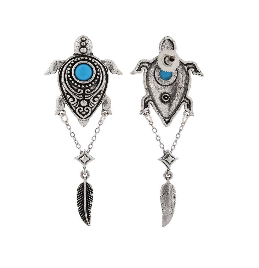 Boho Tribe Turtle Turquoise Oxidised Dangle Earrings : 8905124560077