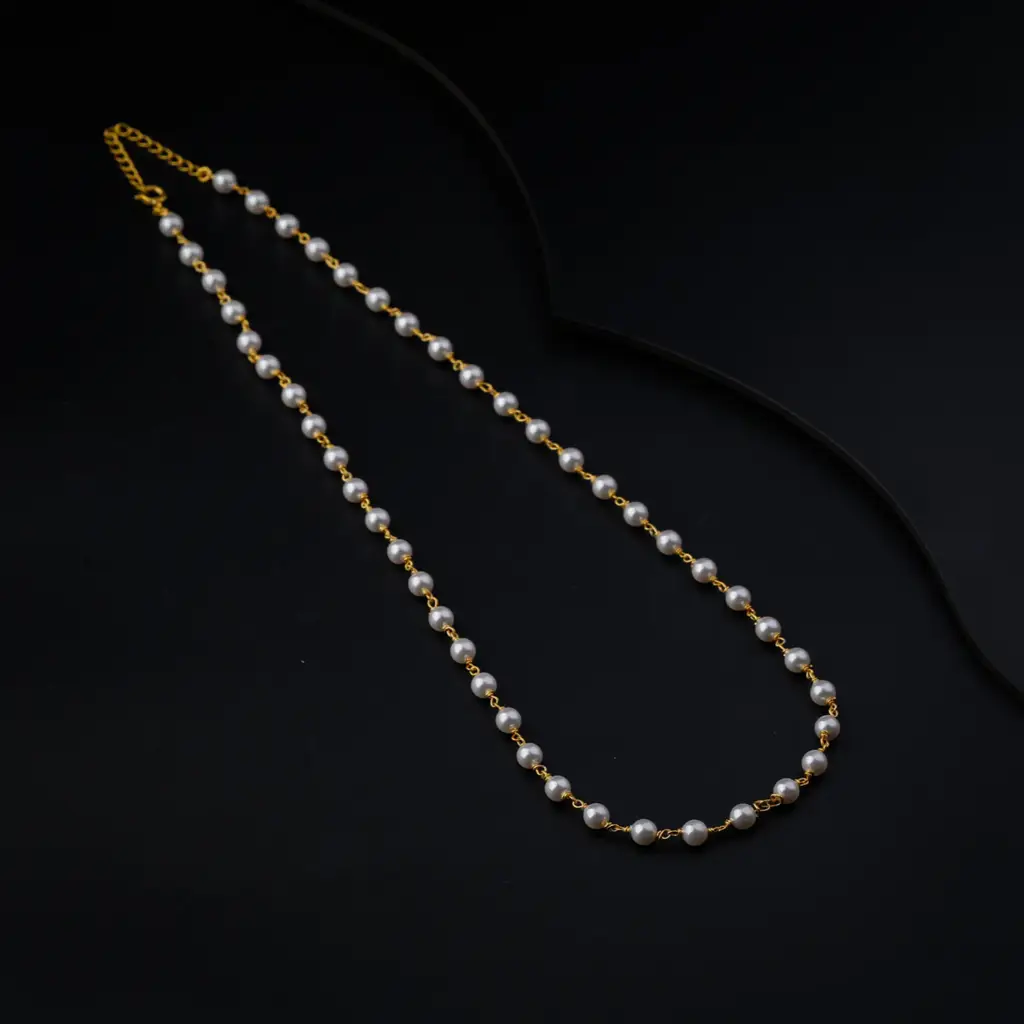 Silver Single Pearl Chain Necklace |  92.5 Silver | 22K Gold Plated : 1620887