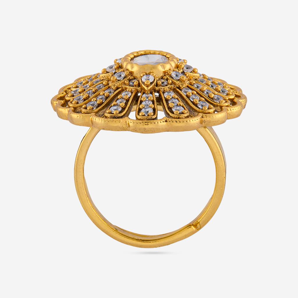 White Victorian - Plated Bridesmaid Kundan Finger Ring - 463848 : 463848