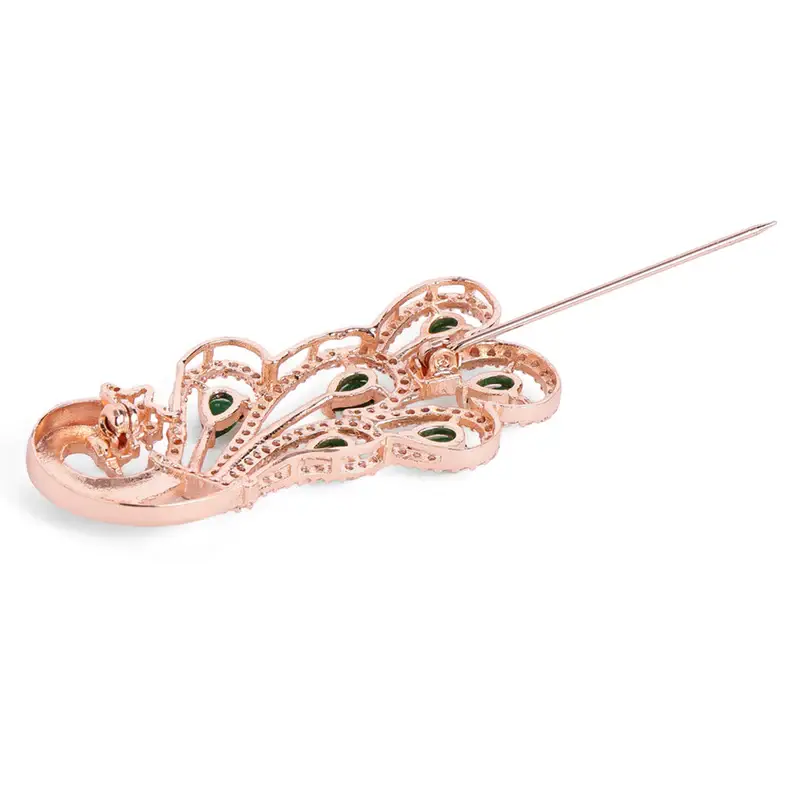 Cz Statement Peacock Feather Brooch Pin For Women |Wedding Wear : AD-005-RGGN-BROOCH