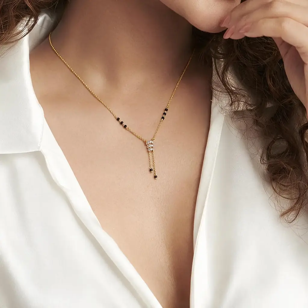Eternz Certified Jewellery - Kymee Triple Bar Tassel Drop Mangalsutra Necklace (12 Inches)