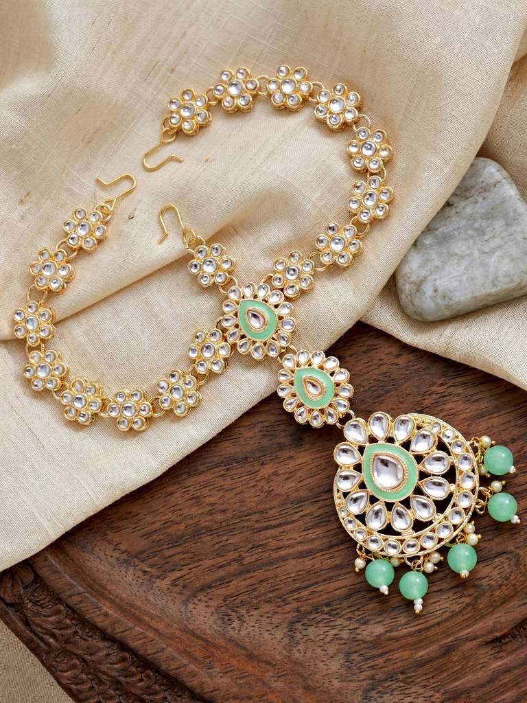 Bridal Kundan Jewellery Set With Hathphool & Nath : 2541-IZK-554-MNT