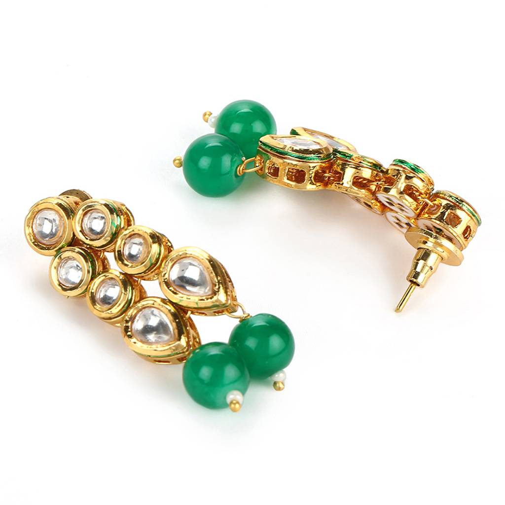 Kundan Elegance Teardrop Stones With Green Beads Jewellery Set : 8905124437881