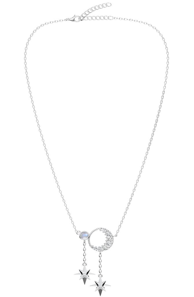 925 Sterling Silver Rainbow Moonstone And Moissanite Pendant Necklace : SILLUXP006_S