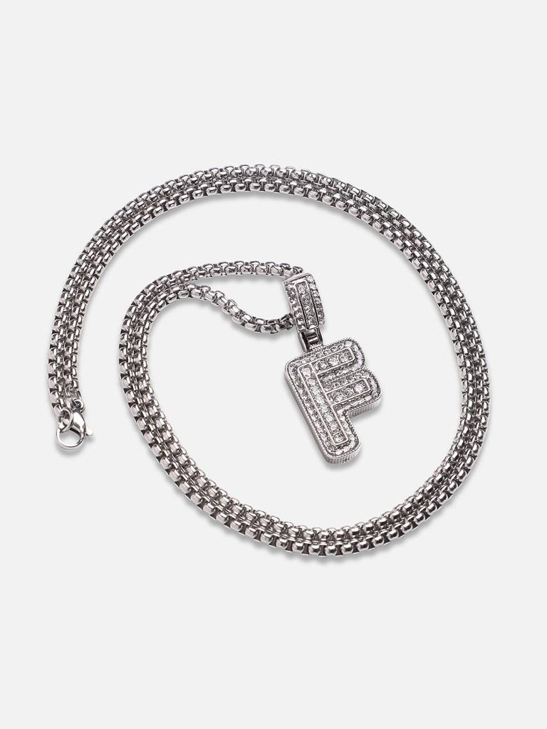 Men'S Embellished Alphabet Pendant Necklace - Silver : FANC1071-F