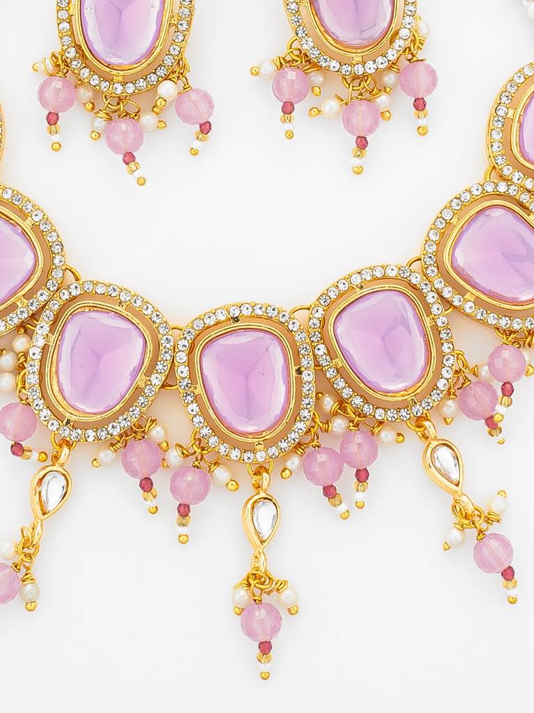 Gold Plated Lavender Stone Kundan Choker Necklace Set : NK4900