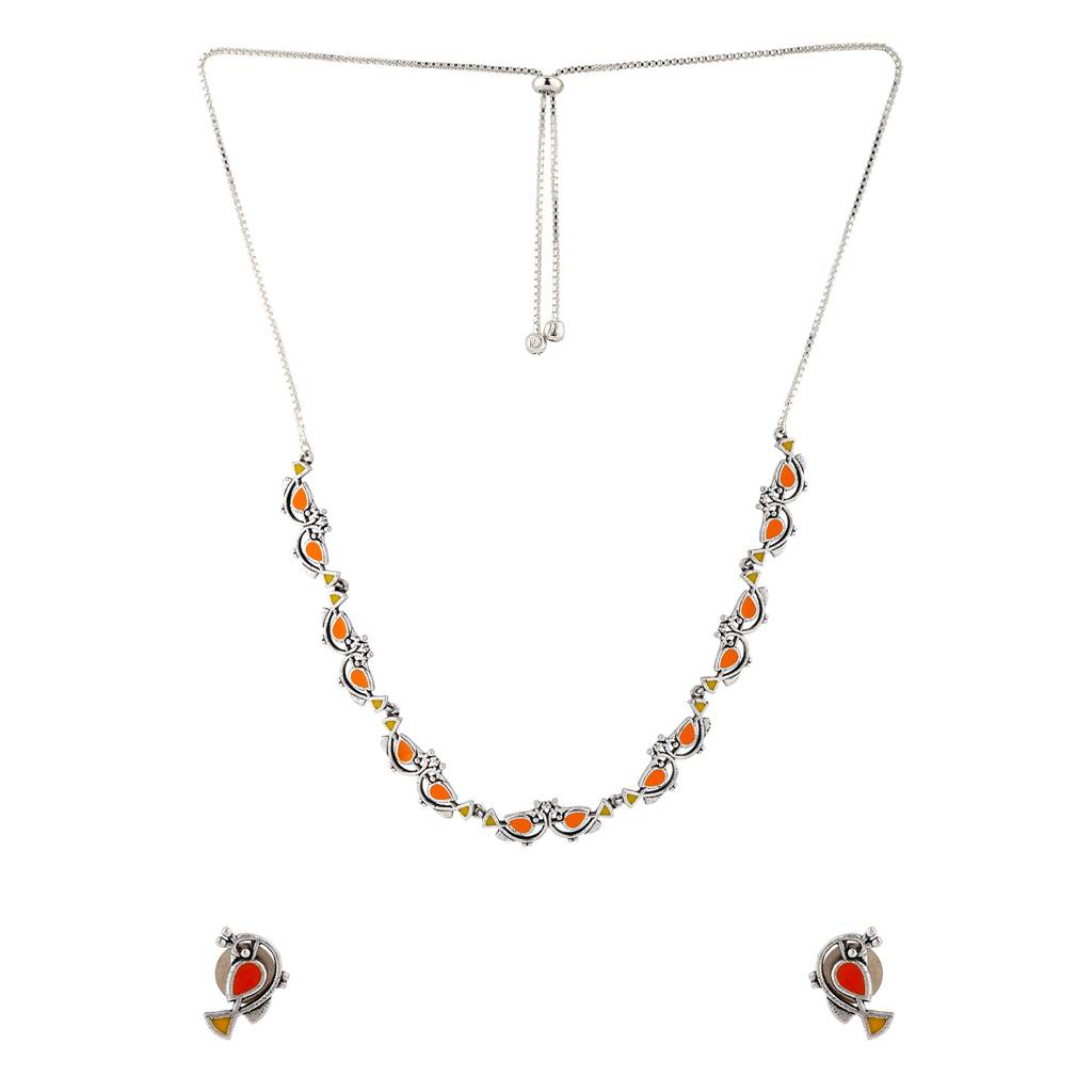 Madhubani Vihang Vibes Oxidised Enamel Necklace Set : 8905124562873