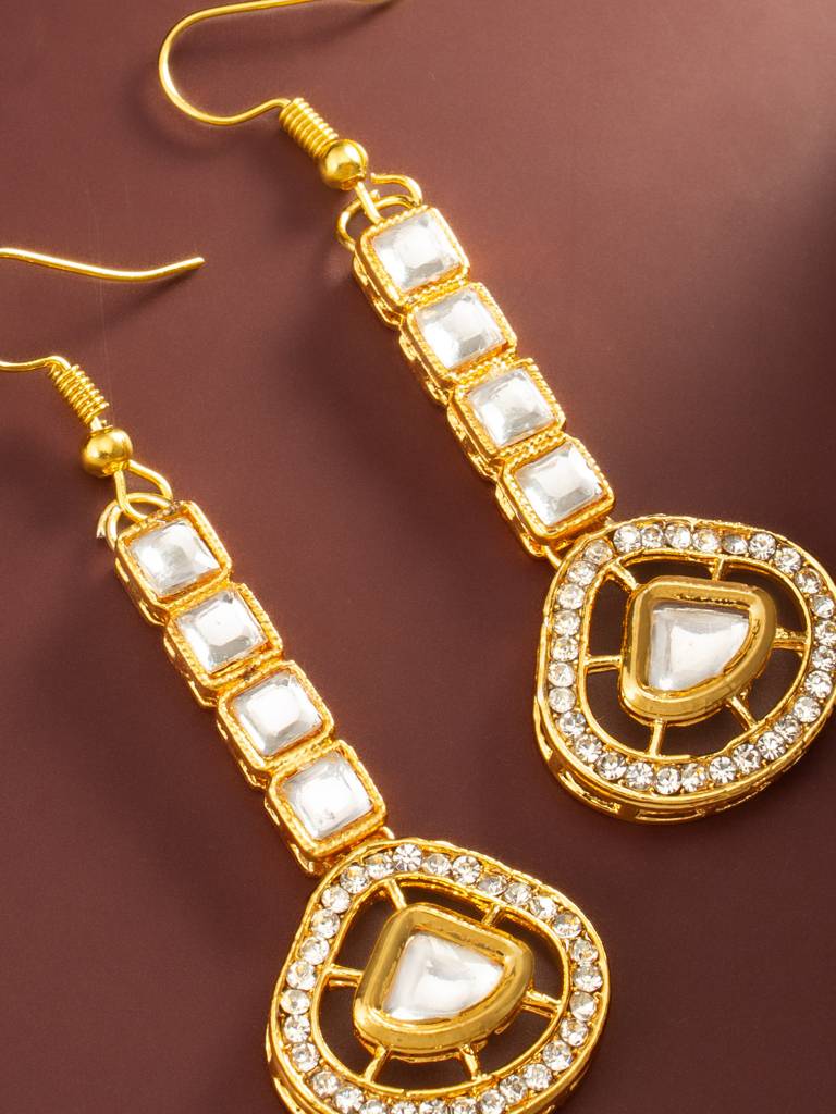 Gold Plated Kundan Square Drop Earrings : ER4169