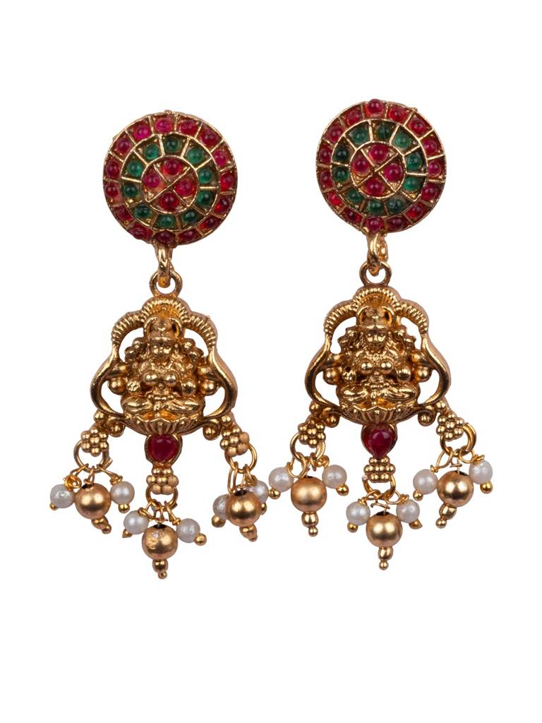 Traditional Temple Green Necklace Set : SATJS369RED