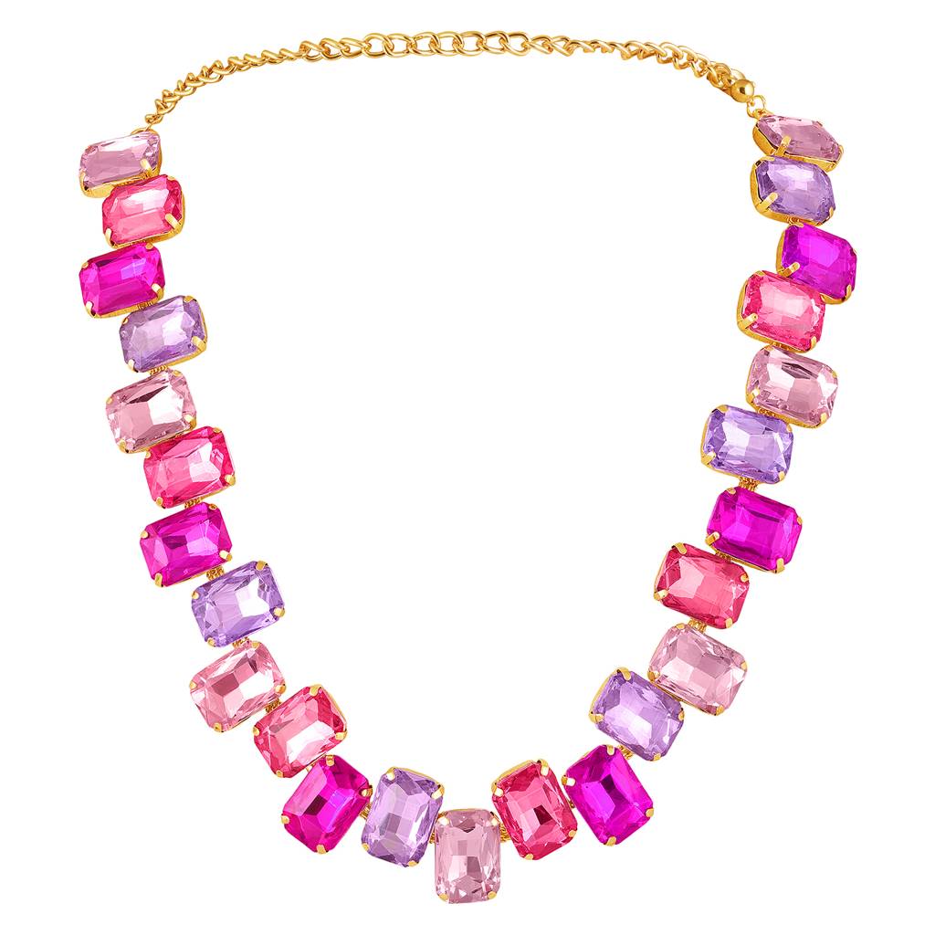 Rani Pink Purple Stones Stylish Necklace For Women & Girls | Gold Plated | Crystals Studded | Festive Contemporary : PX9N161RP