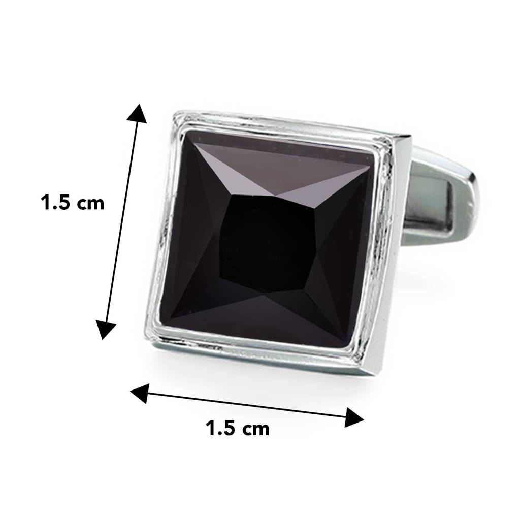 Silver Plated Black Crystal Cufflinks Wedding Business Accessories For Men Boys - Valentines Gift For Him : PX9CL23BL