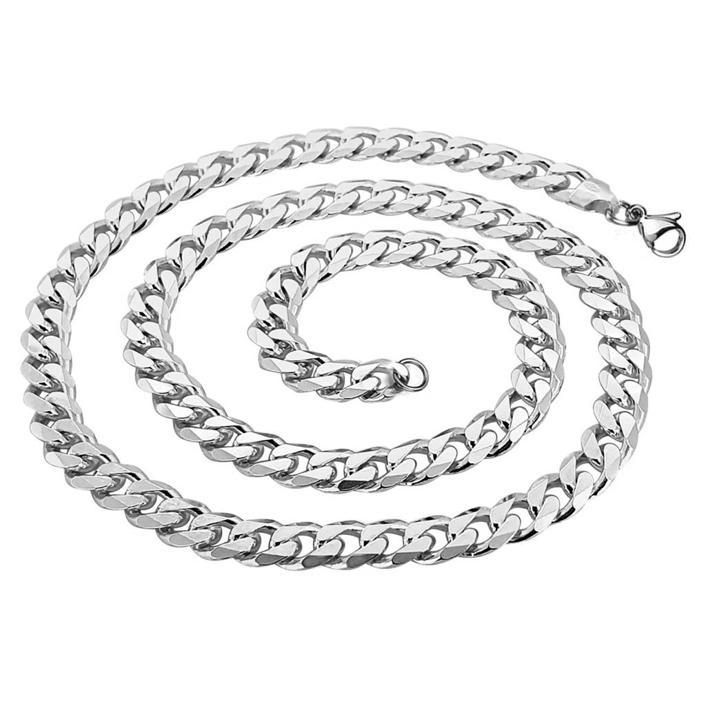 Fancy Cuban Link Chain For Men & Boys | Silver Plated | Stainless Steel | Casual Stylish Design Jewellery | Birth : PX9CH01S-1