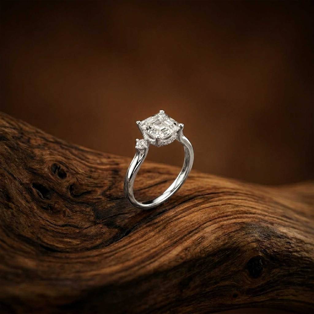 2.58Ct Moissanite Asscher Cut Three Stone Ring : ZLM-10030-10N