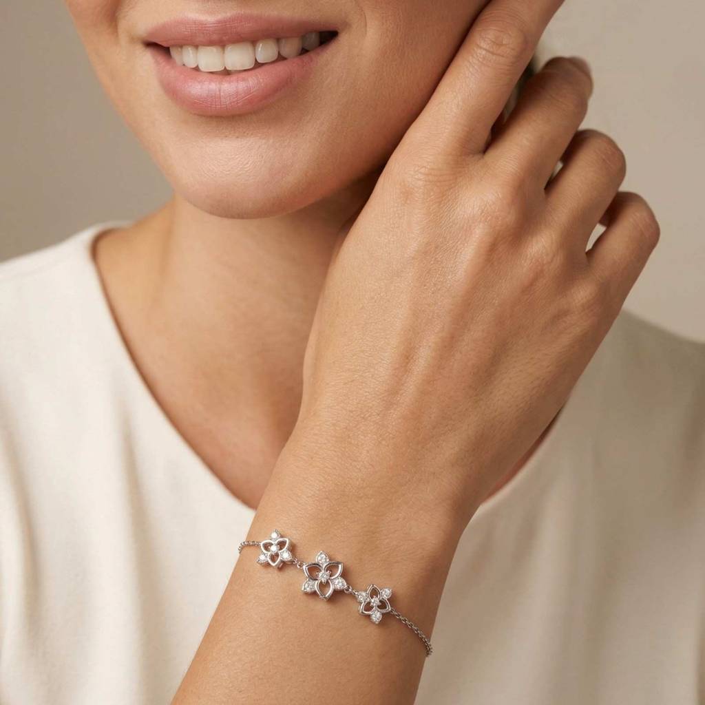 Silver Floral Charm Bracelet : ZLBR-1077