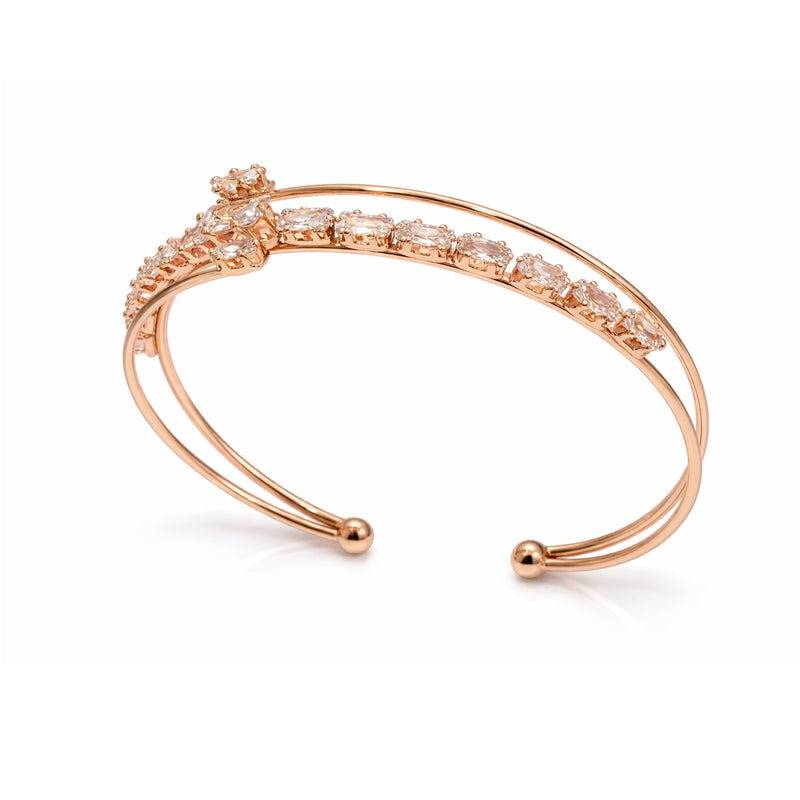 Contemporary Rosegold Baguette Crystal Layered Cuff Bracelet For Women : SZ-033-RGWEBR