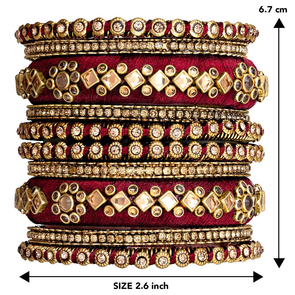 Peora Velvet Matching Fancy Silk Thread Chuda Bangle Set Navratri Gift For Women : PF51B46M