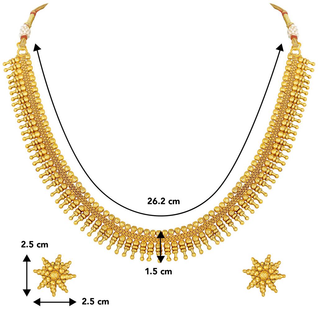 Peora Traditional Gold Plated Maharani Necklace With Earrings South Indian Traditional Festive Bridal Wear Jewell : PF04BRC144