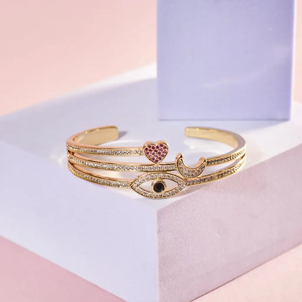 Celestial Love And Eye Charm Gold Cuff : BS12576
