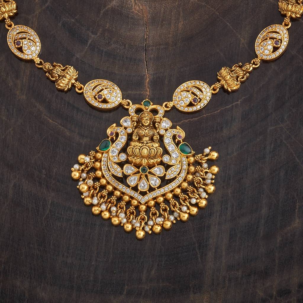 Ruby Oxidised Gold Plated - Bridesmaid Temple Necklace - 429742 : 429742